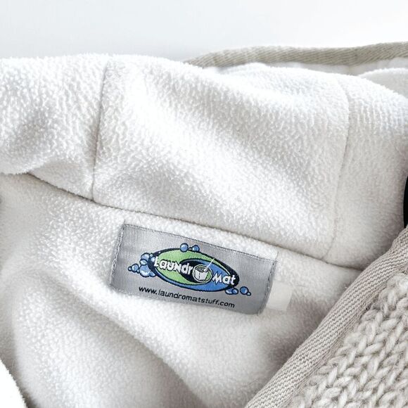 RARE Laundromat Men Full Zip Wool Knit Hooded Jacket Off-White Brown Size Medium - Picture 3 of 7